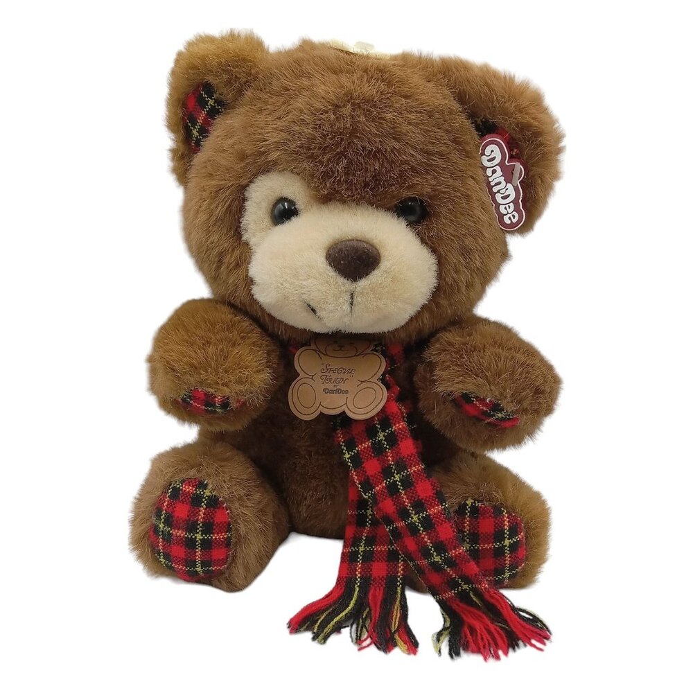 DanDee Special Touch Plush Teddy Bear With Tartan Plaid Scarf Ears Hands Feet